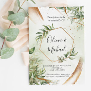 Convite Convocação para Casamento Dourado Moderno Verde