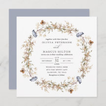 Convocação para Casamento Dusty Blue Boho Wildflow