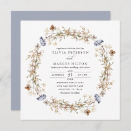 Convite Convocação para Casamento Dusty Blue Boho Wildflow