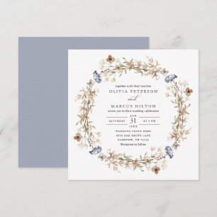 Convite Convocação para Casamento Dusty Blue Boho Wildflow
