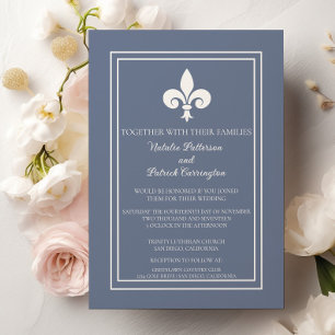 Convite Convocação para Casamento Dusty Blue Fleur de Lis