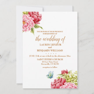 Convite Convocação para Casamento Elegante de Peonies Hydr