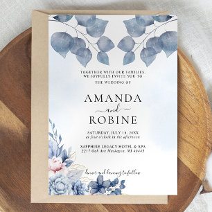 Convite Convocação para Casamento Eucalyptus Floral Azul D
