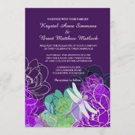 Convite Convocação para Casamento Floral da Dragonfly Roxa