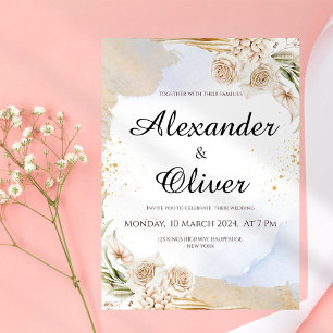 Convite Convocação para Casamento Floral de Beige Neutro
