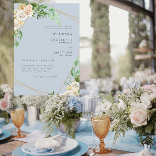 Convite Convocação para Casamento Floral de Creme Azul Dus