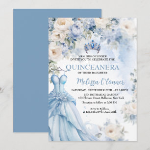 Convite Convocação para Casamento Floral de Dusty Blue Ivo