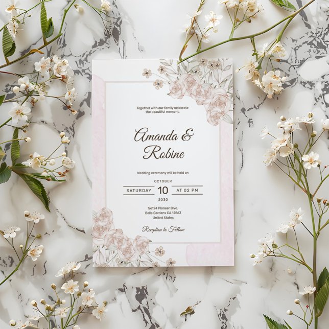 Convite Convocação para Casamento Floral de Dusty Rosa Bei (Criador carregado)
