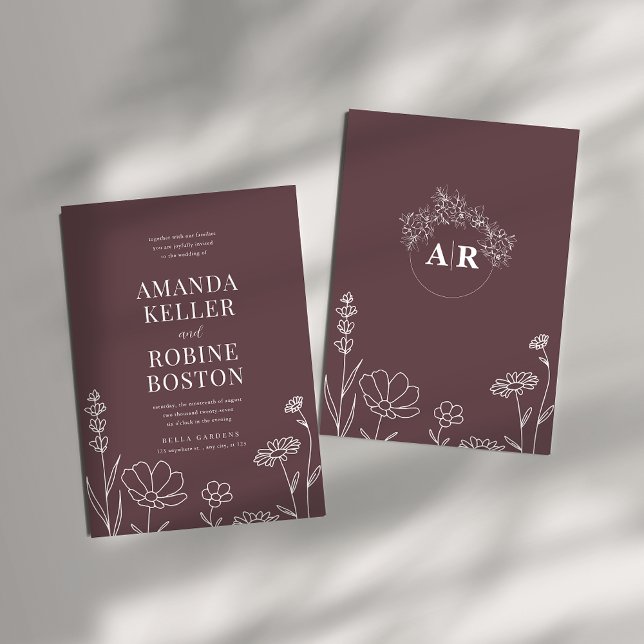 Convite Convocação para Casamento Floral Moderno de Dusty  (Criador carregado)