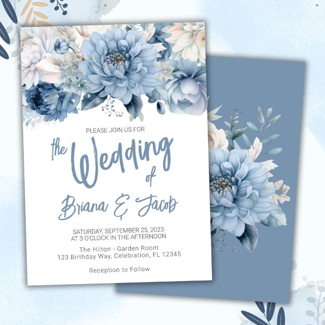 Convite Convocação para Casamento Floral Moderno Dusty Blu (Criador carregado)