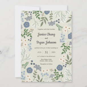 Convite Convocação para Casamento Floral Moderno Dusty Blu