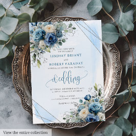 Convite Convocação para Casamento Floral Rustic Dusty Blue