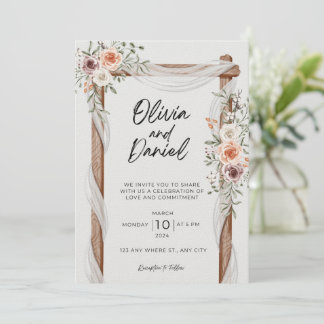Convite Convocação para Casamento Floral Rustic Neutral Bo