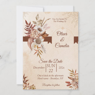 Convite Convocação para Casamento Floral Rustic Neutral Bo