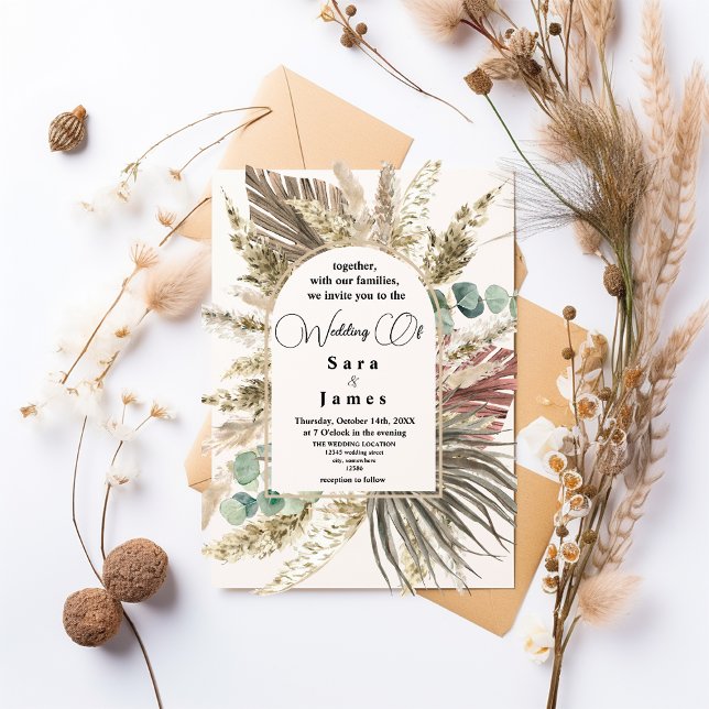 Convite Convocação para Casamento Floral Rustic Neutral Bo (Criador carregado)