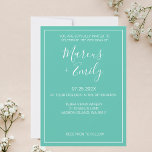Convite Convocação para Casamento Moderno Minimalista de A<br><div class="desc">O convite para o casamento bonito,  moderno,  minimalista e moderno apresenta um fundo azul aqua (2022 coleciona "Cascade" de Pantone) com blocos de texto personalizáveis brancos em fontes modernas</div>