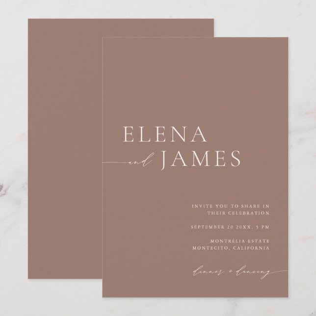 Convite Convocação para Casamento Moderno Neutral Mocha &  (Frente/Verso)