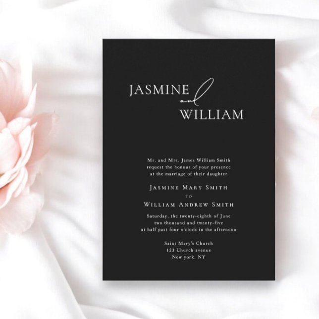 Convite Convocação para Casamento Negro e Branco Elegante  (when modern design meet traditional text by willows weddings)