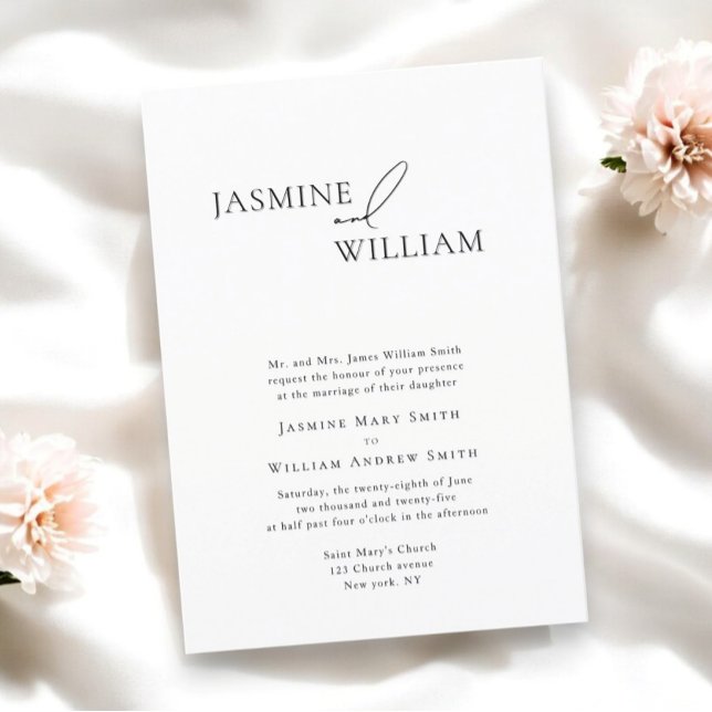 Convite Convocação para Casamento Negro e Branco Elegante  (modern traditional wedding invitation by willows weddings )