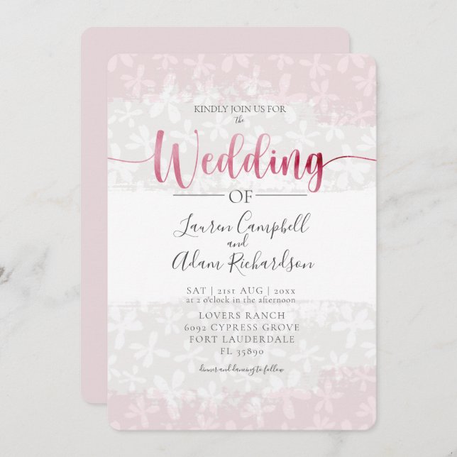 Convite Convocação para Casamento Rosa com Blush Rustic Fl (Frente/Verso)