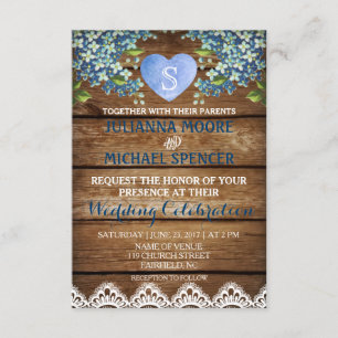 Convite Convocação para Casamento Rustic Blue Hydrangea & 