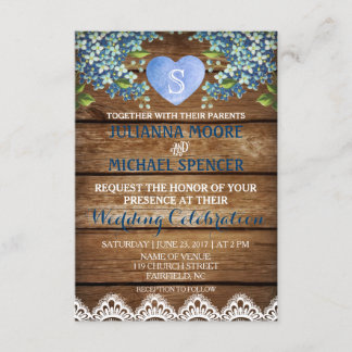 Convite Convocação para Casamento Rustic Blue Hydrangea & 