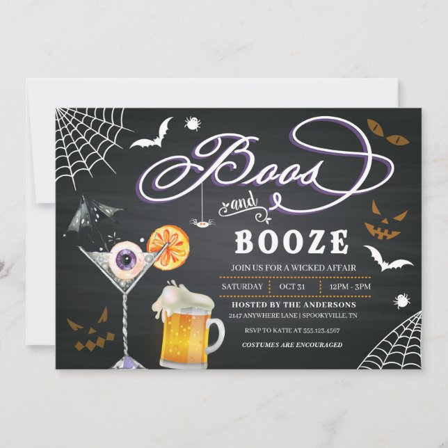Convite Convocação para o Boos e Booze Halloween (Frente)