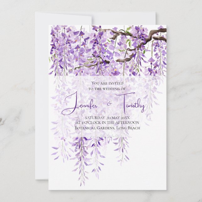 Convite Convocação para o Casamento com a Wisteria Púrpura (Frente)