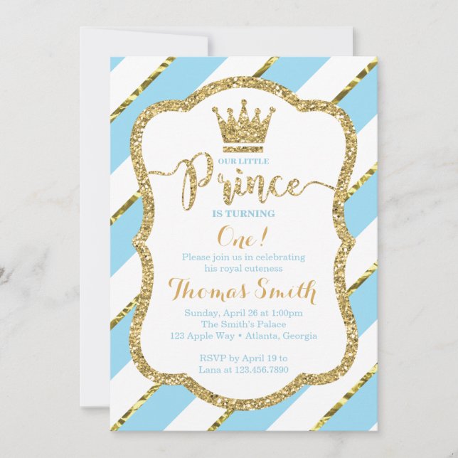 Convite Convocação para o Príncipe Aniversário em Azul e D (Frente)