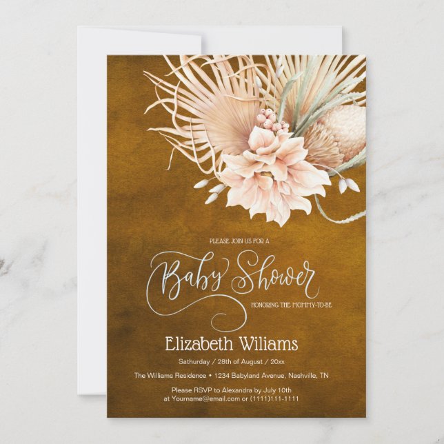 Convite Convocação Rustic Boho Watercolor Pampass Grass (Frente)