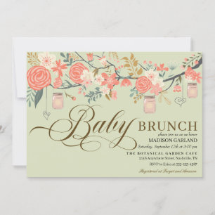 Convite Convocação Rustic Floral Mason Jar Baby Brunch