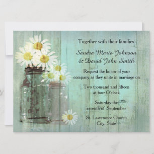 Convite Convocação Rustic Mason Jar E Daisy Weding