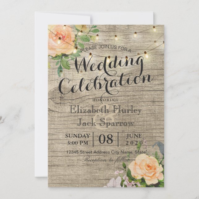 Convite Convocação Rústica: Palha De Madeira Floral (Frente)