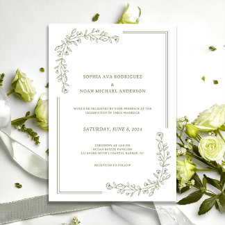 Convite Convocação Verde para Casamento do Elegante Floral