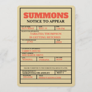 Convite Convocações do Tribunal Convocação de Bachelorette