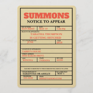 Convite Convocações do Tribunal Convocação de Bachelorette