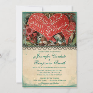 Convite Convocações para Casamento Cardíaco com Vintage na