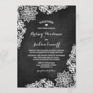 Convite Convocações Rustic Chalkboard Floral Lace Casament
