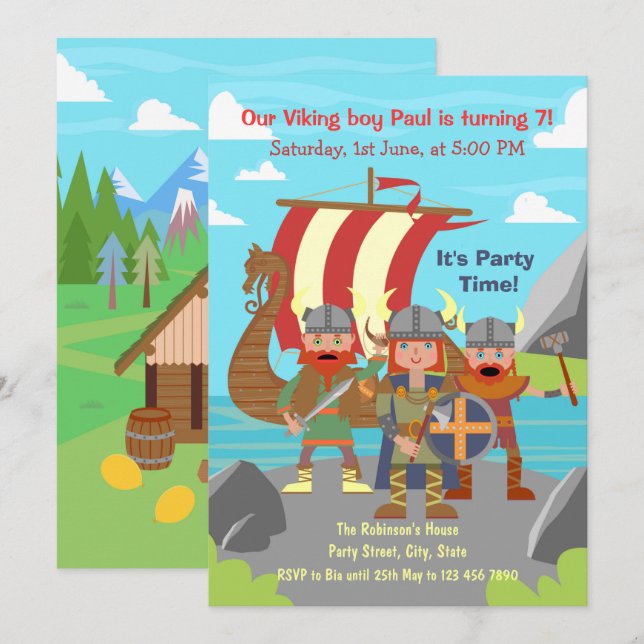 Convite Convocando todas as crianças viquingues para uma F (Frente/Verso)