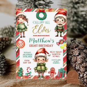 Convite Convocando Todos os Elfos Natal Bolo de Aniversári