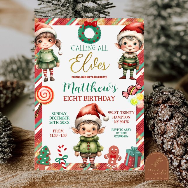Convite Convocando Todos os Elfos Natal Bolo de Aniversári (Criador carregado)