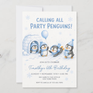 Convite Convocando Todos os Pinguins de Festa de Aniversár
