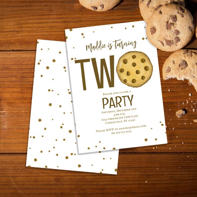 Convite Cookie de Festa de segundo aniversário (Chocolate chip cookies second birthday invitations)