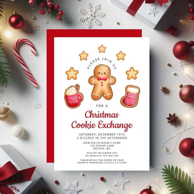Convite Cookie de Natal Trocando Gingerbird (Christmas Cookie Exchange Cute Gingerbread Man Invitation)