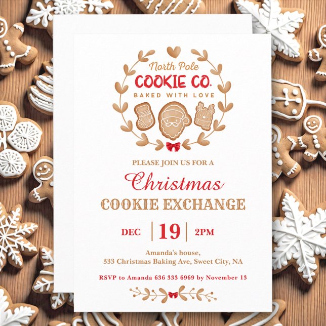 Convite Cookie Exchange Gingercake Simples (Christmas Cookie Exchange Gingerbread Red Simple Invitation)