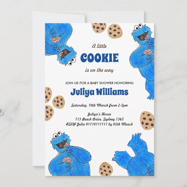 Convite Cookie Monster Baby Shower Invitation (Frente)