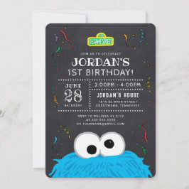 Convite Cookie Monster Chalkboard Confetti Aniversário