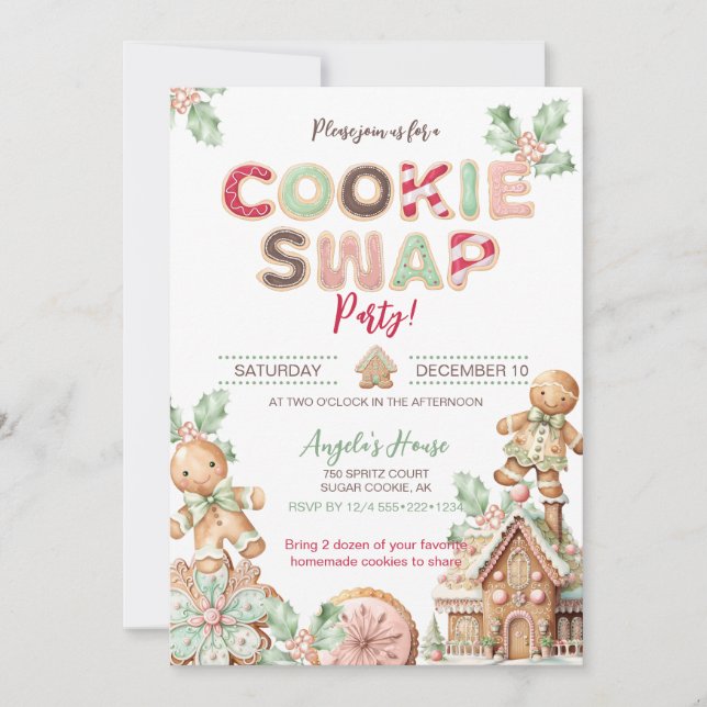 Convite Cookie Trocar Biscoitos de Natal Gingerpão (Frente)