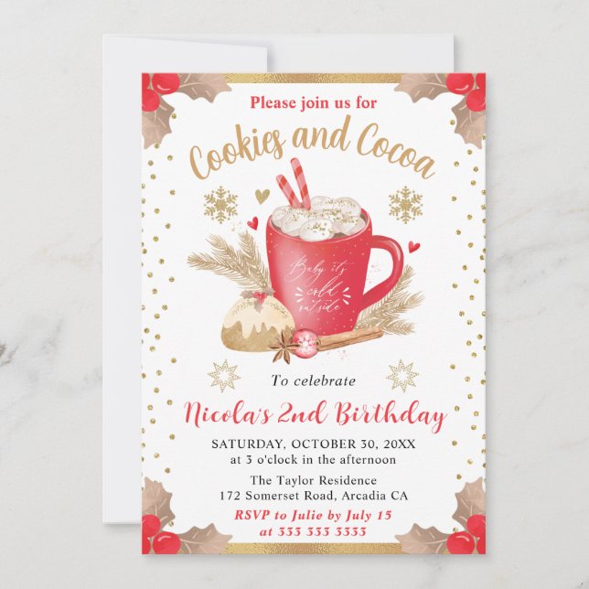 Convite Cookies and Cocoa 2nd Birthday Invitation (Frente)