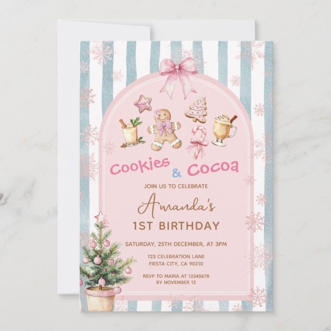 Convite Cookies and Cocoa Christmas Kids Birthday (Frente)